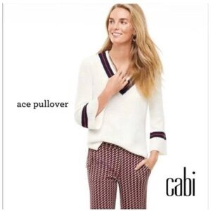 CABI Women's Faye Ace Bell Sleeve V-Neck Knitted Sweater Size L